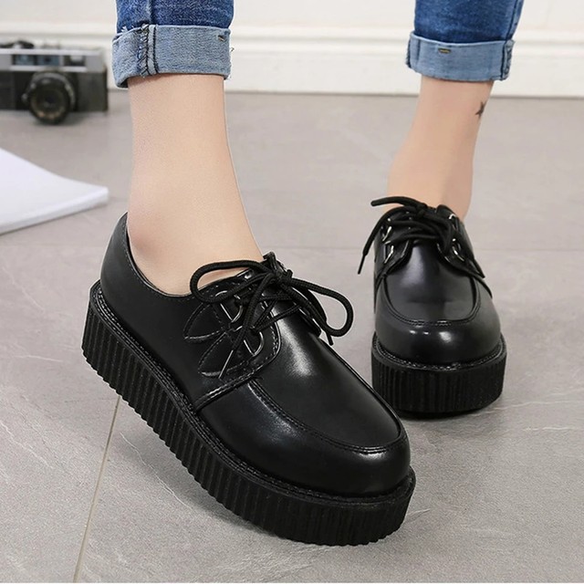 Creepers Shoes Platform Women Shoes Fashion Lace Up Creepers Platform Shoes  Suede Black Ladies Shoes Plus Size 41 Women's Flats - AliExpress